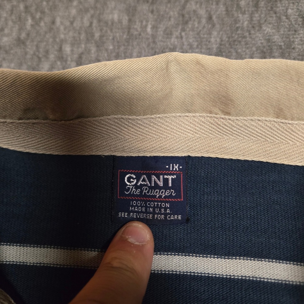 Vintage Gant The Rugger Rugby Shirt Mens 1X Blue Striped Long Sleeve Cotton USA - Picture 2 of 6